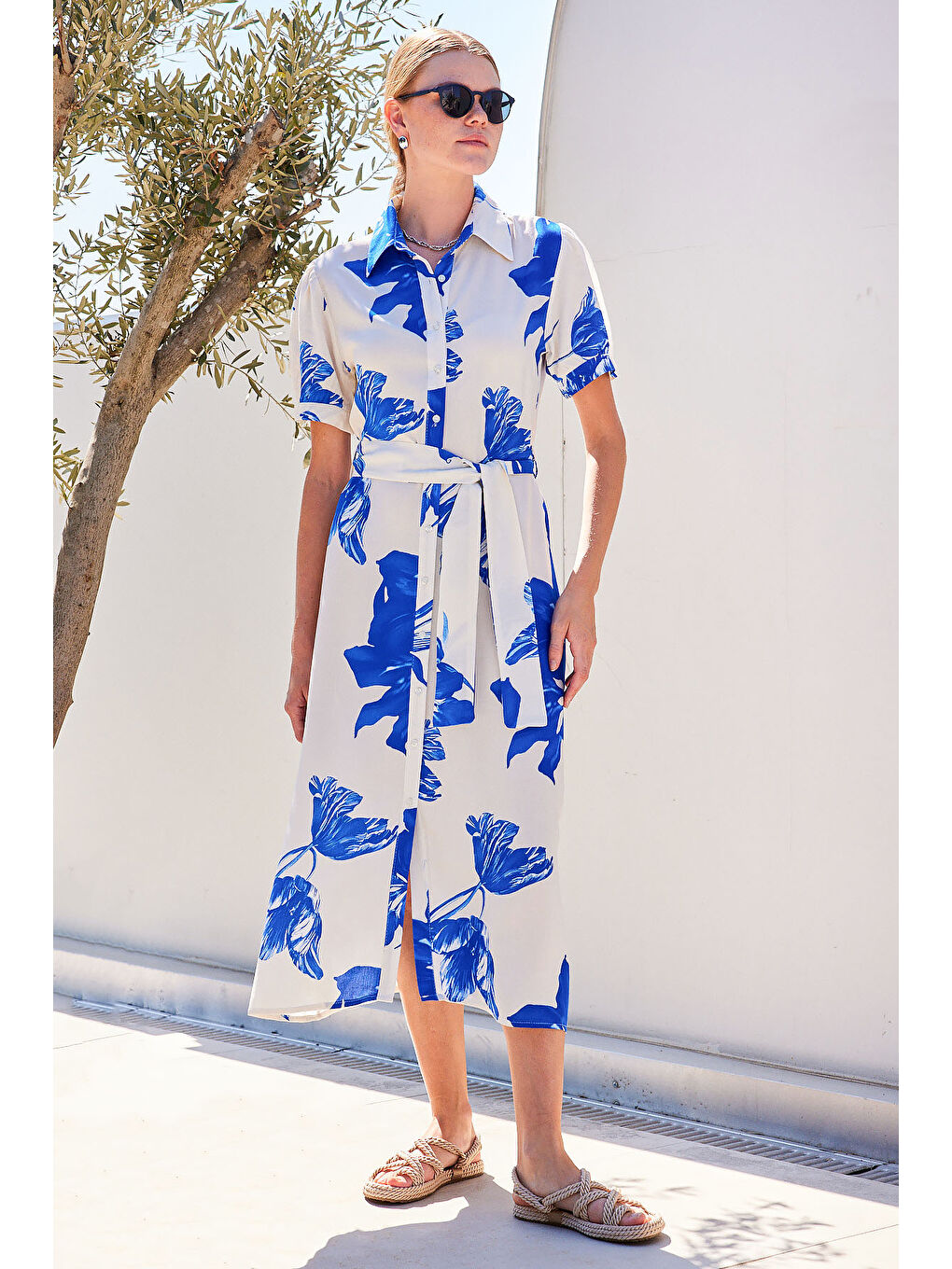 2213 Kısa Kol Viskon Elbise - Lacivert-1