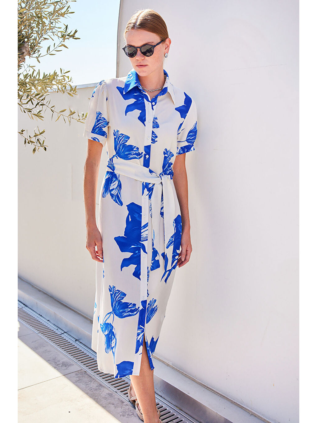 2213 Kısa Kol Viskon Elbise - Lacivert-2