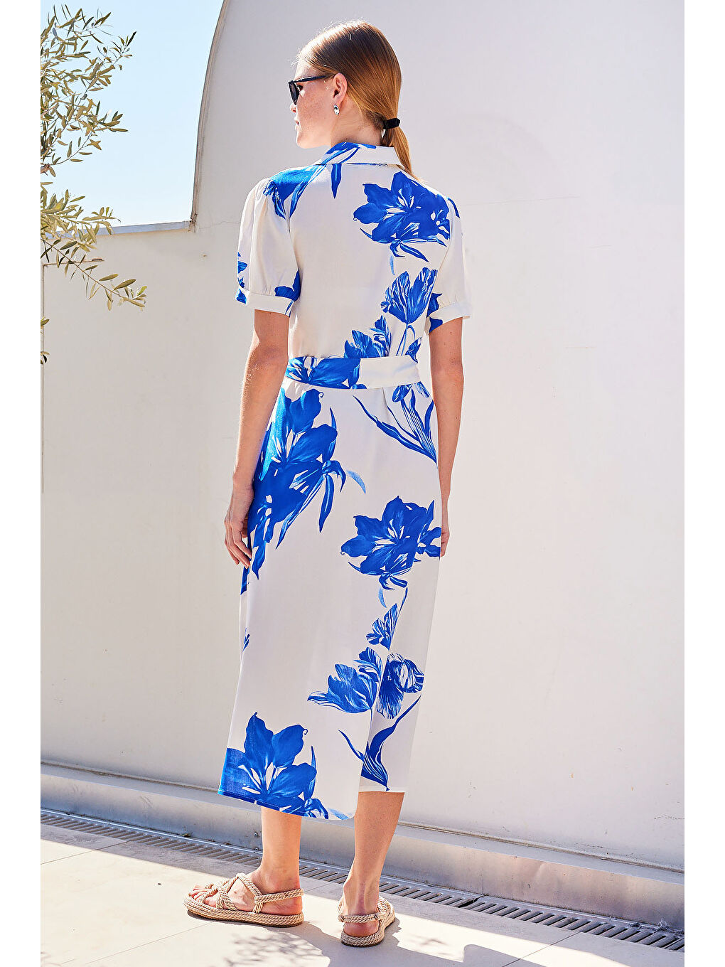 2213 Kısa Kol Viskon Elbise - Lacivert-4