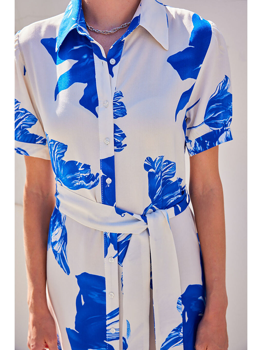 2213 Kısa Kol Viskon Elbise - Lacivert-5