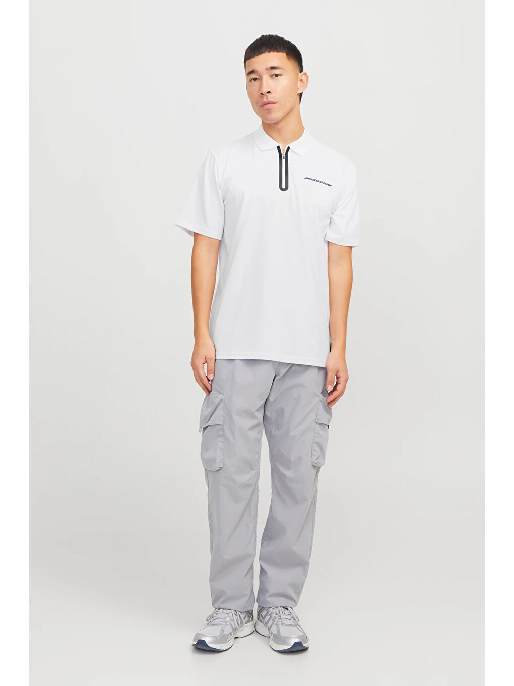 Beyaz Core Jcofusion Pamuklu Regular Fit Yarım Fermuarlı Polo Yaka T Shirt 12273127-2