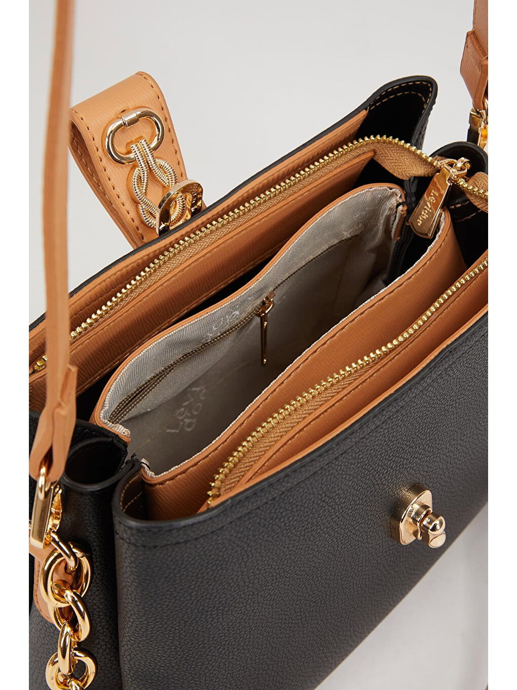 Siyah-Camel Kadın Omuz Çantası 930228-3