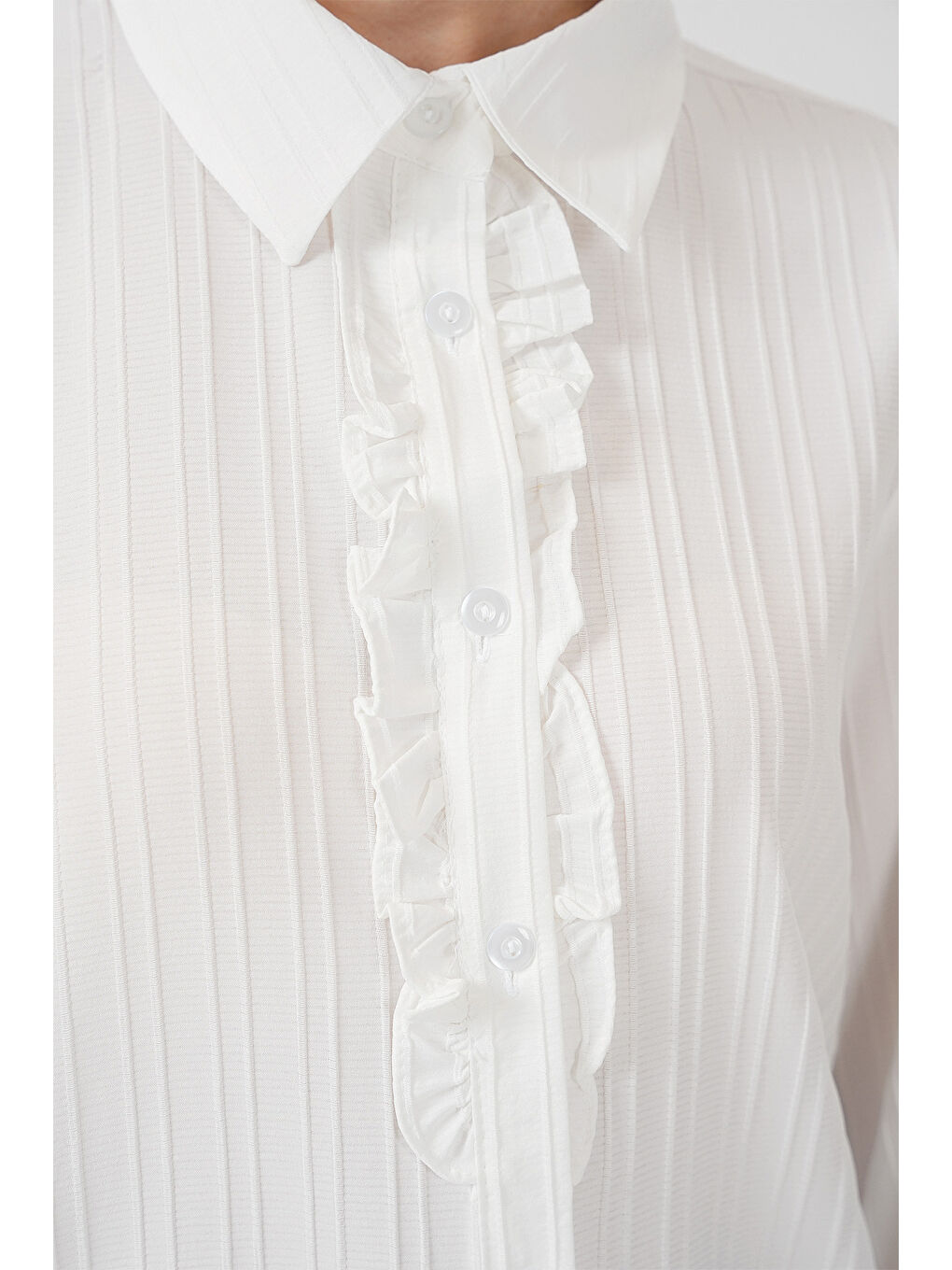 Fırfırlı Uzun Gömlek Tunik 5953 - Beyaz-3