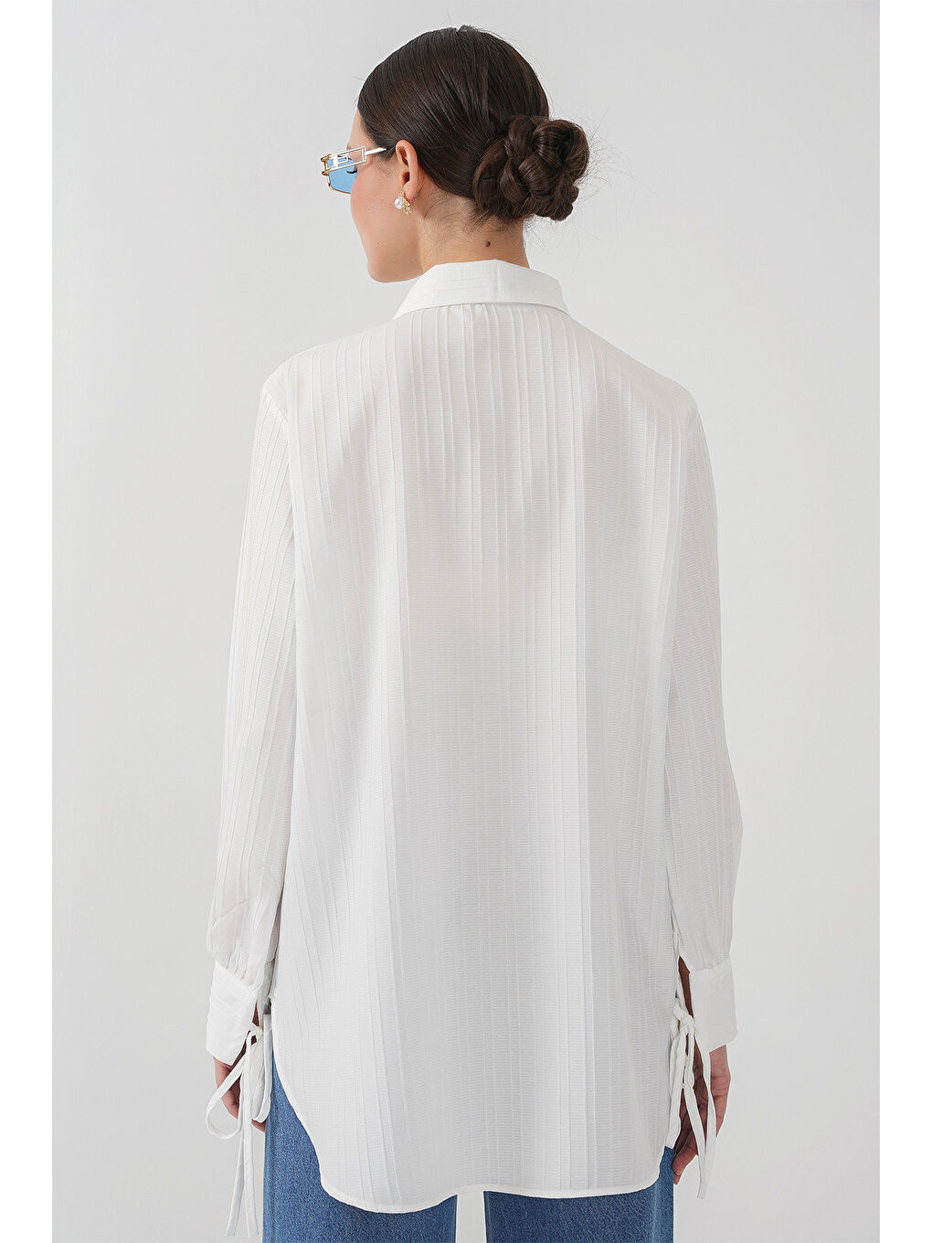 Fırfırlı Uzun Gömlek Tunik 5953 - Beyaz-4