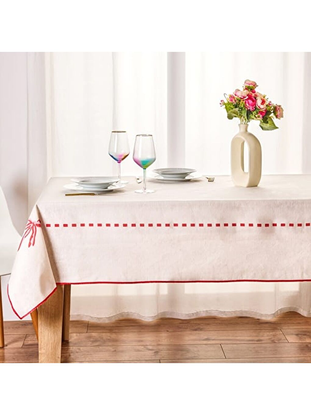 Soft Riben Masa Örtüsü - Ekru - 140x200 cm-1