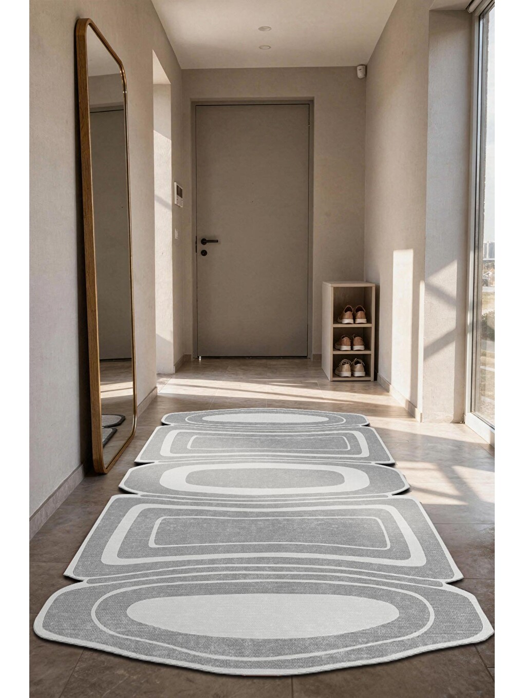 Gri Modern Dekoratif Halı – Makinada Yıkanabilir, Kaymaz Taban, İnce Lazer Kesim Halı-1