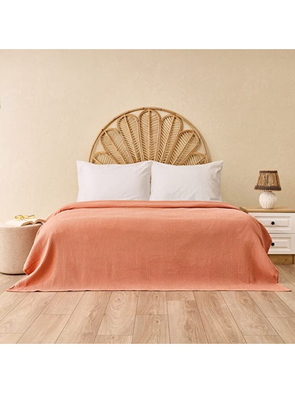 Kahverengi Soft Rete Çift Kişilik Pike - Kiremit - 200x220 cm