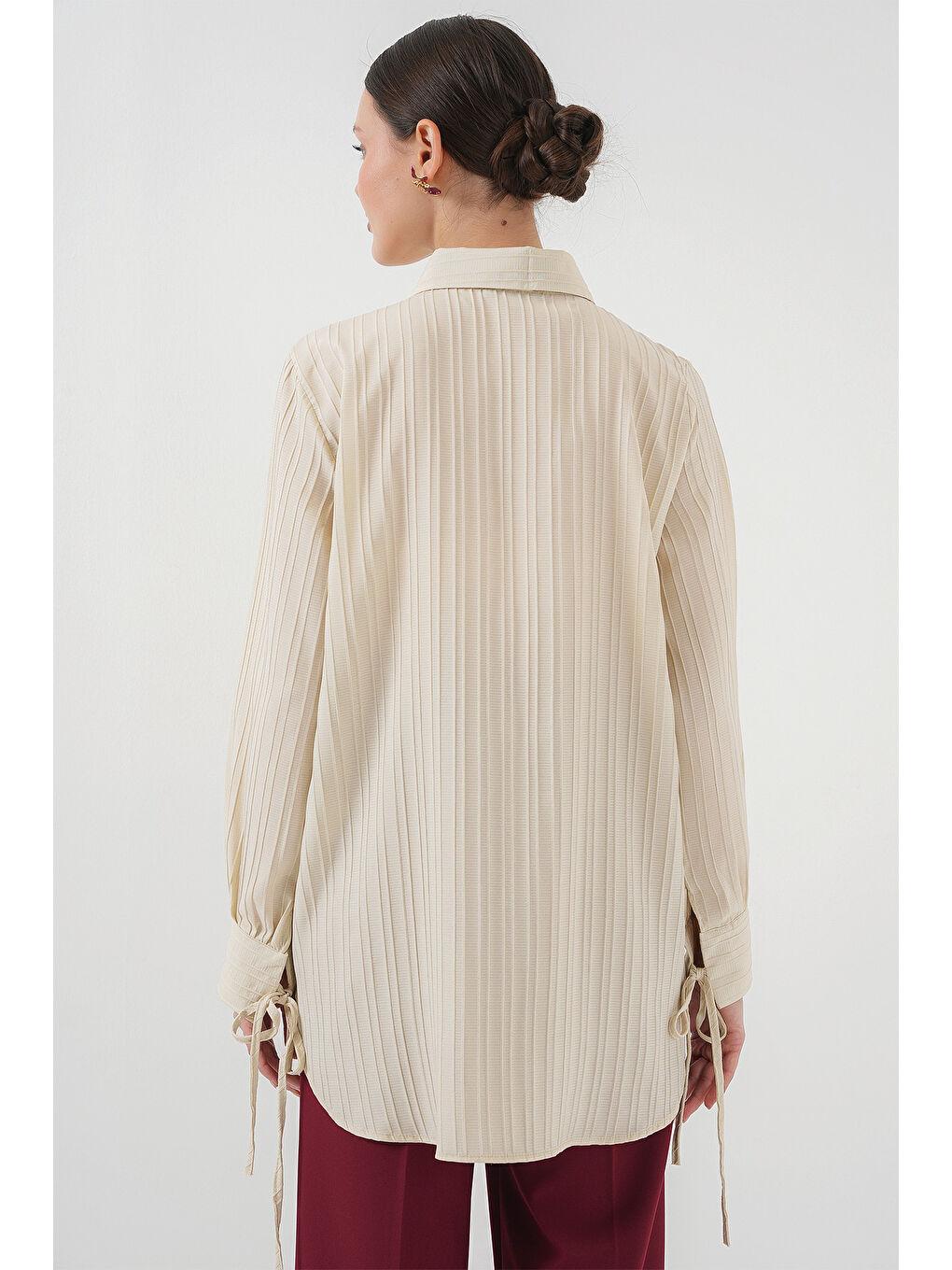 Fırfırlı Uzun Gömlek Tunik 5953 - Bej-5