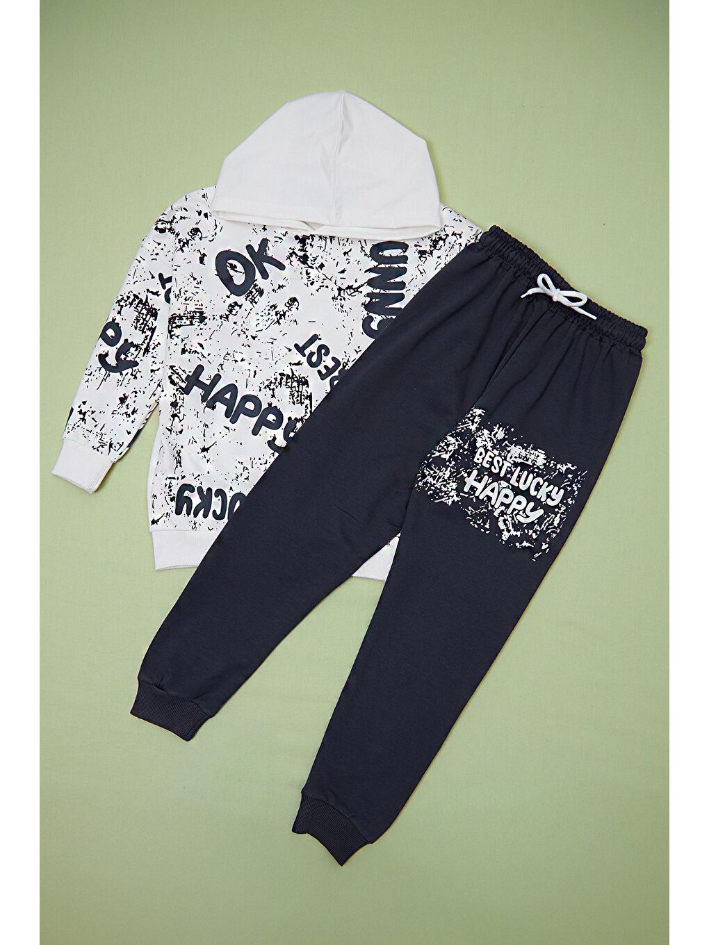 Gri Baskılı Kapüşonlu 2 Li Erkek Çocuk Takım