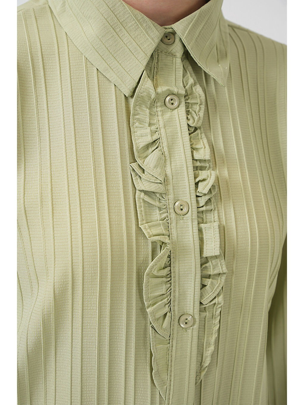 Yeşil Fırfırlı Uzun Gömlek Tunik 5953 - Çağla-3