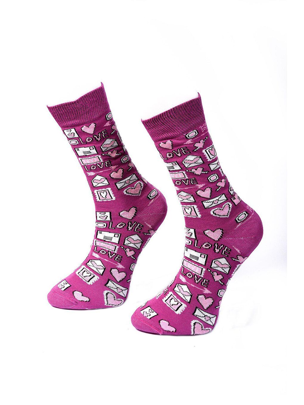 OZZY SOCKS Açık Pembe-Mor Kalp Desenli Çorap