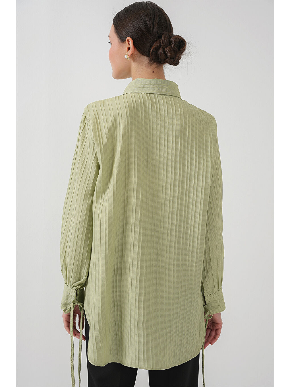 Yeşil Fırfırlı Uzun Gömlek Tunik 5953 - Çağla-4