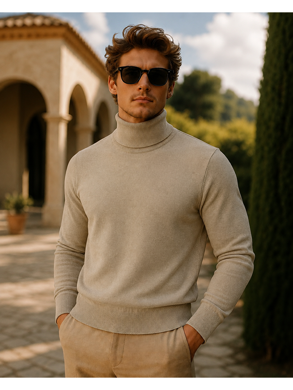 Ekru Erkek Kışlık Slim Fit Krem Kazak