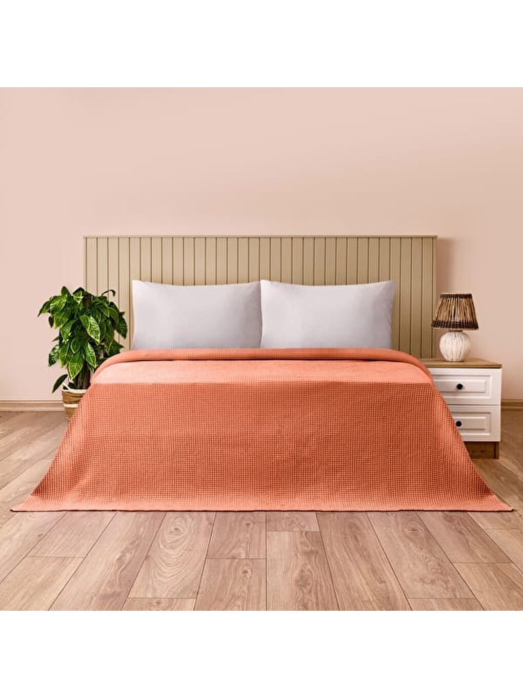 Kahverengi Soft Rete Tek Kişilik Pike - Kiremit - 160x220 cm