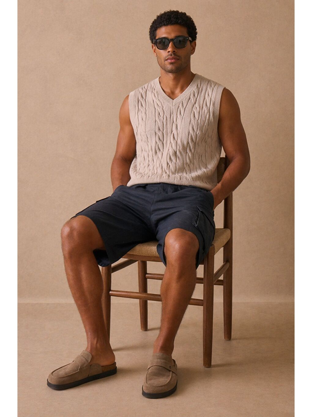 Lacivert Çok Cepli Yazlık Rahat Kargo Şort-1