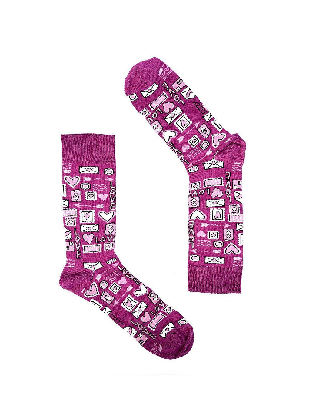 OZZY SOCKS Açık Pembe-Mor Kalp Desenli Çorap - 1