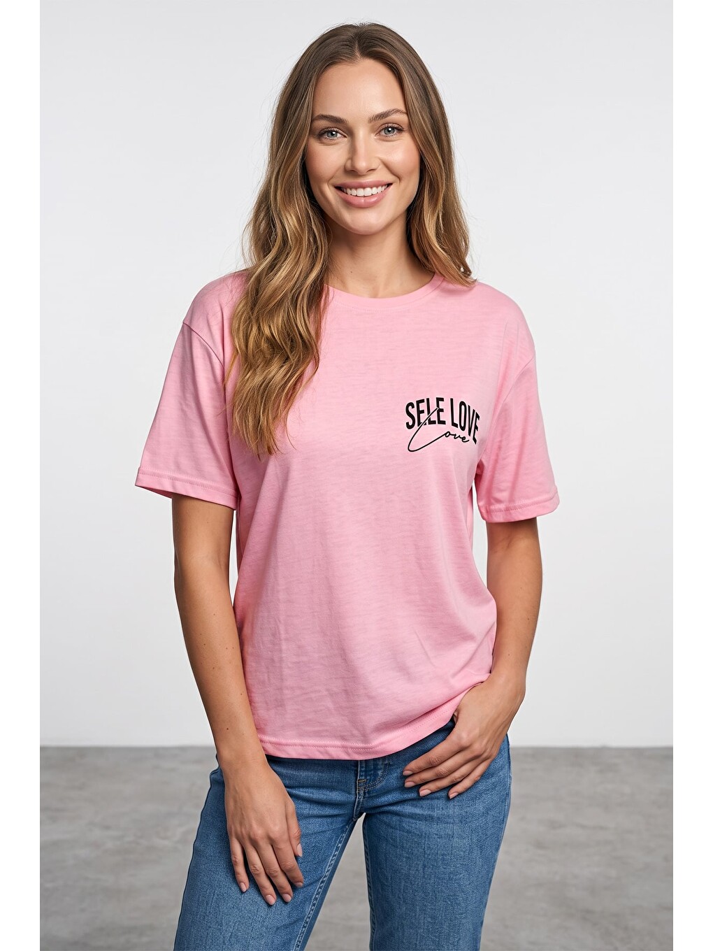 Pembe Self Love Club Baskılı Salaş Tişört
