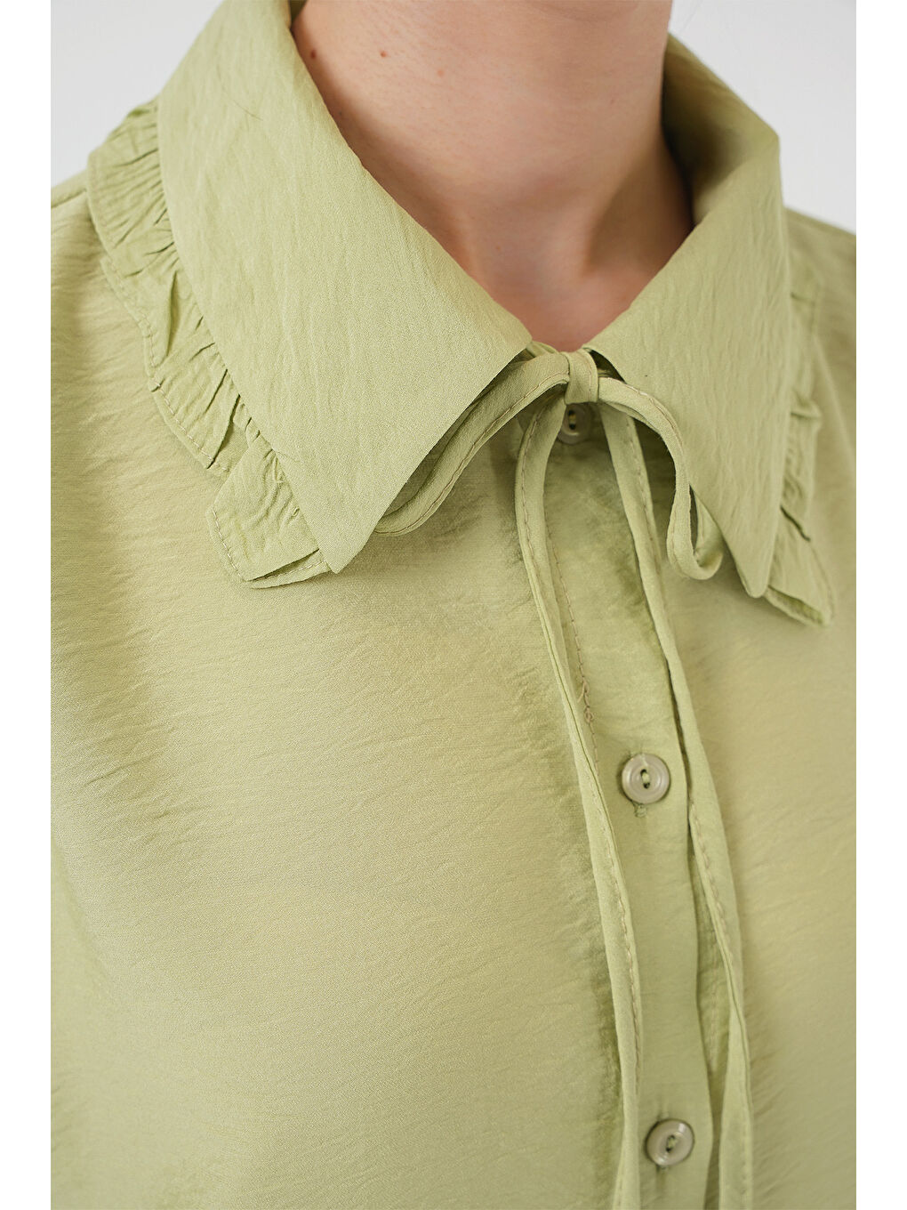 Yeşil Fırfırlı Uzun Gömlek Tunik 5952 - Çağla-3