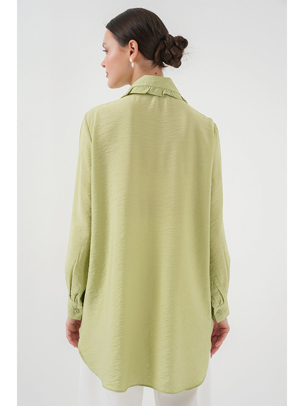 Yeşil Fırfırlı Uzun Gömlek Tunik 5952 - Çağla-4