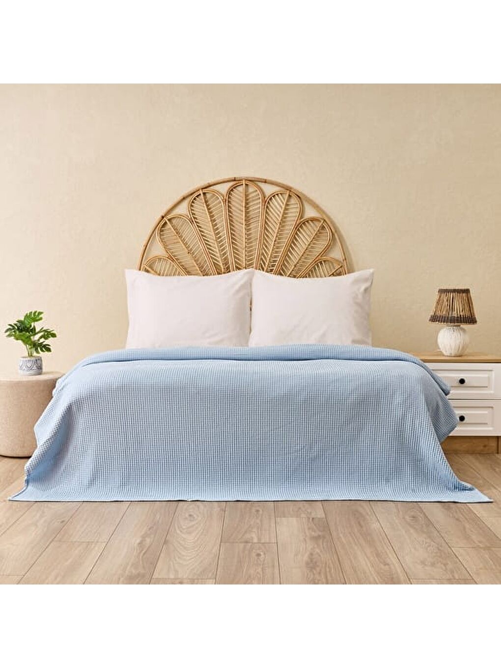 Soft Rete Çift Kişilik Pike - Mavi - 200x220 cm