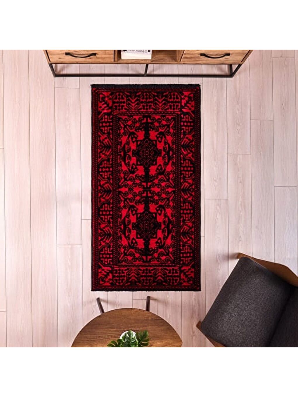 Soft Arzen Afgan Desenli Halı - Kırmızı - 80x150 cm