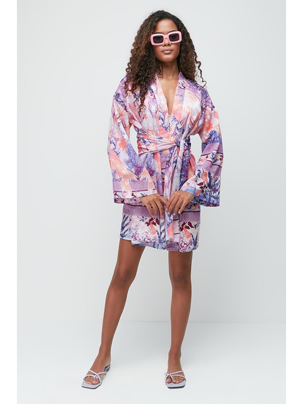 Kimono Pareo Plaj Elbisesi 22412 Mavi/oranj