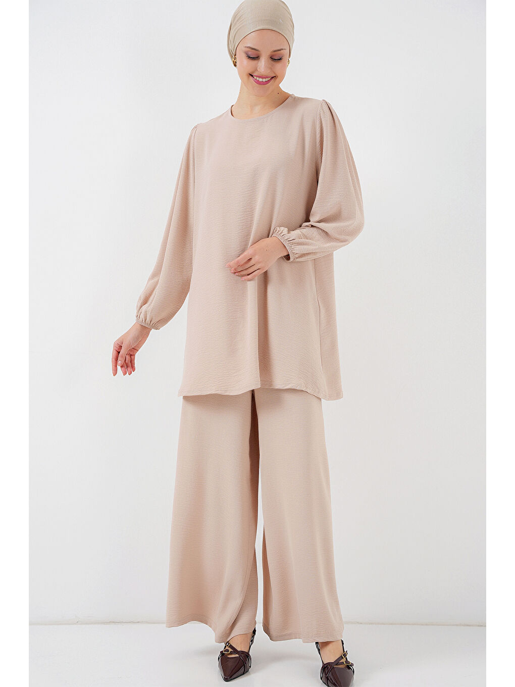 Ekru Ayrobin Tunik Pantolon Alt Üst Takım 6712 - Krem-2