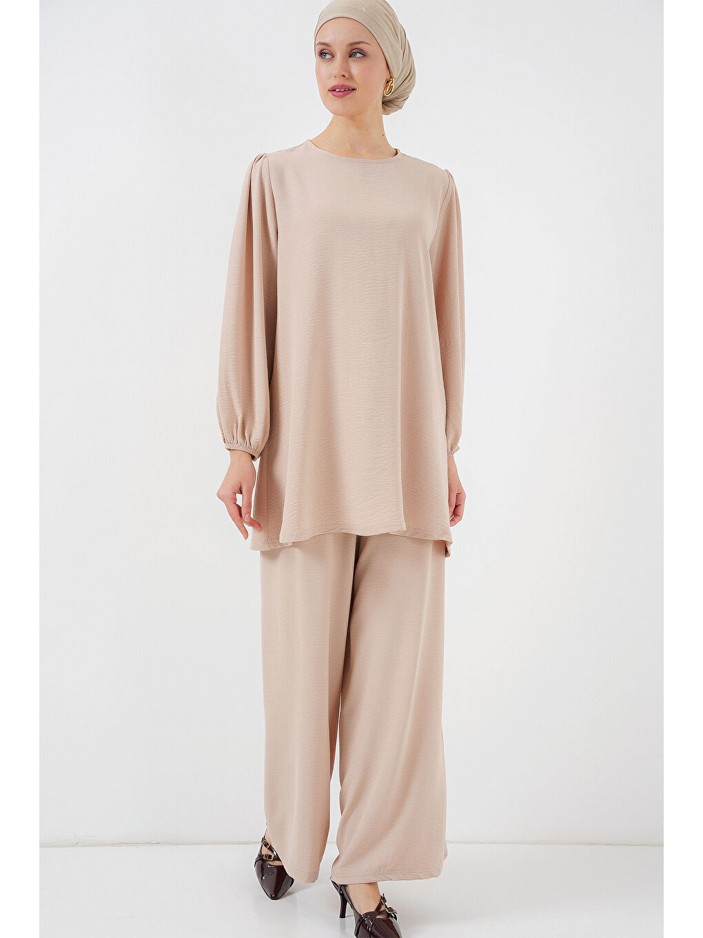 Ekru Ayrobin Tunik Pantolon Alt Üst Takım 6712 - Krem-3