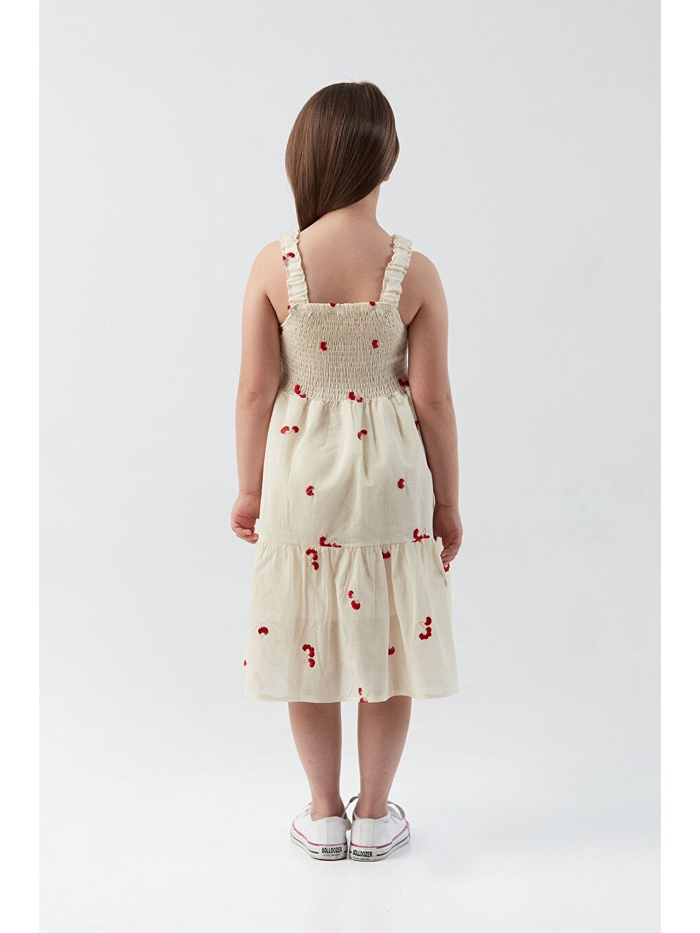 Kırmızı Çiçek Nakışlı Gipeli Kız Çocuk Elbise-1