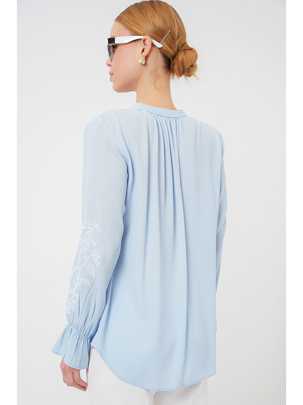 Kadın Nakışlı Örme Bluz 941 - Mavi-4