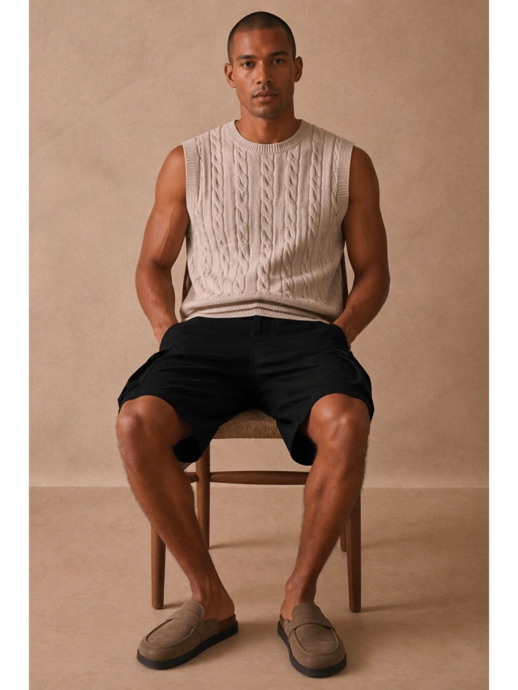 Siyah Çok Cepli Yazlık Rahat Kargo Şort-1