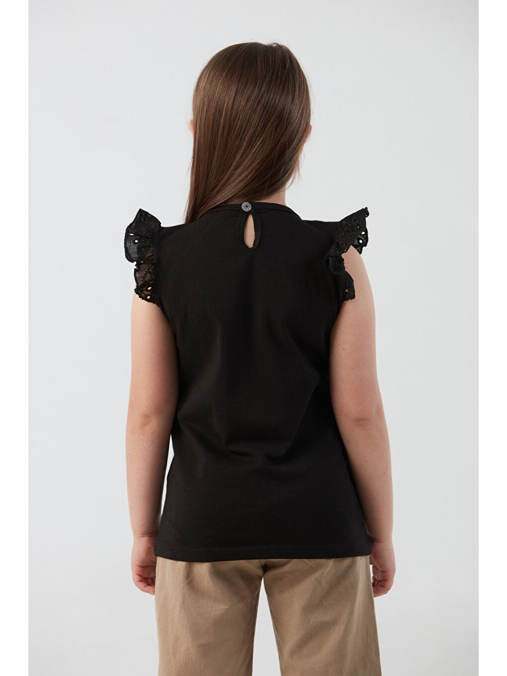 Siyah Nakışlı F Harf Armalı Kız Çocuk Bluz-3