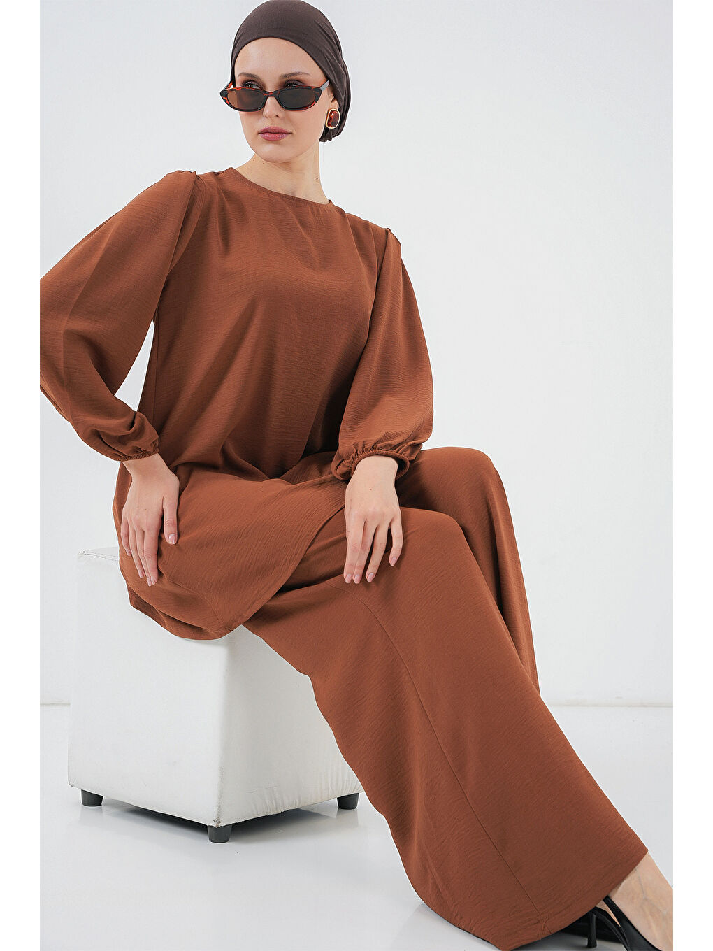 Bej Ayrobin Tunik Pantolon Alt Üst Takım 6712 - Sütlü Kahve