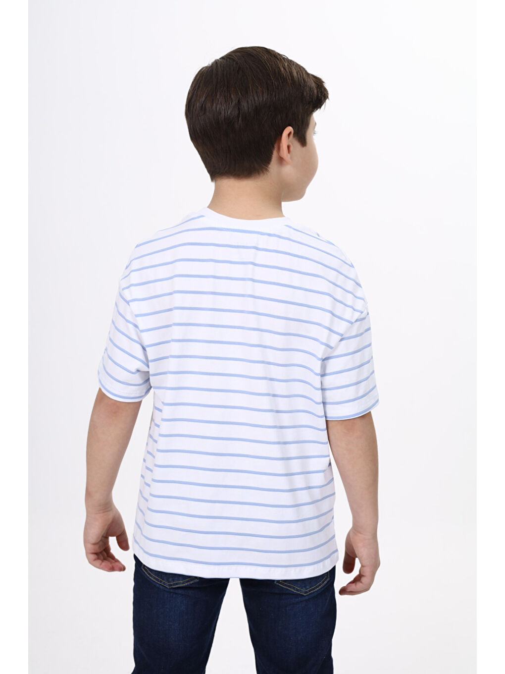 Mavi Unisex Çocuk Çizgili Tişört-1
