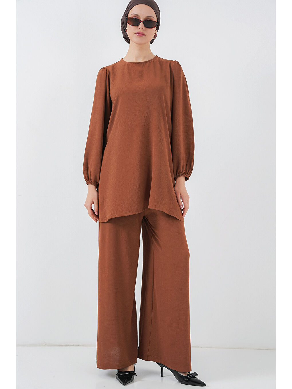 Bej Ayrobin Tunik Pantolon Alt Üst Takım 6712 - Sütlü Kahve-1