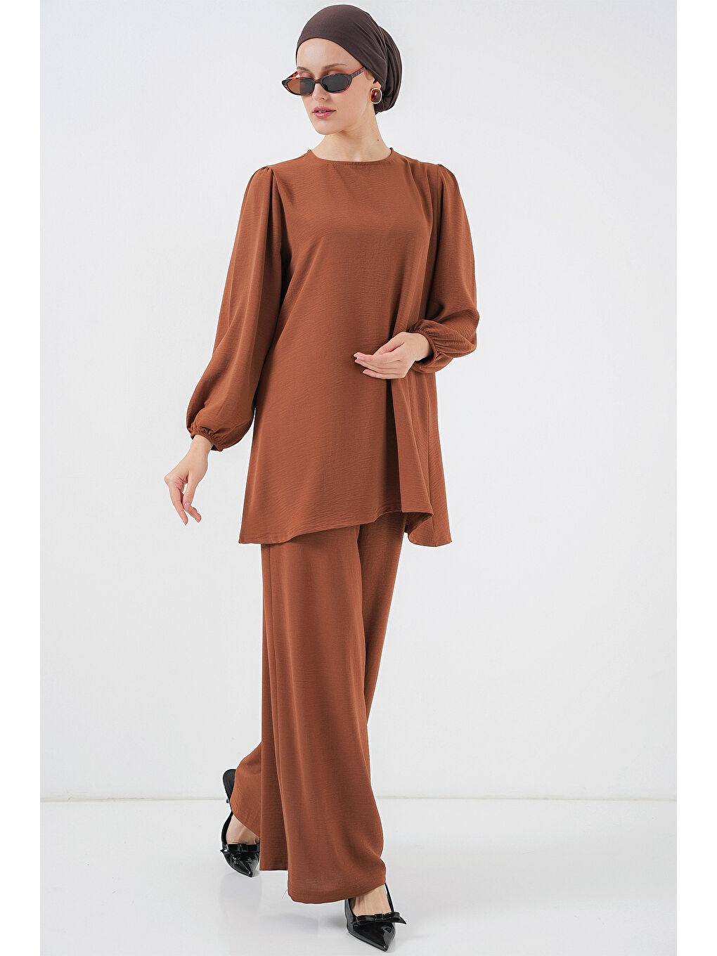 Bej Ayrobin Tunik Pantolon Alt Üst Takım 6712 - Sütlü Kahve-3