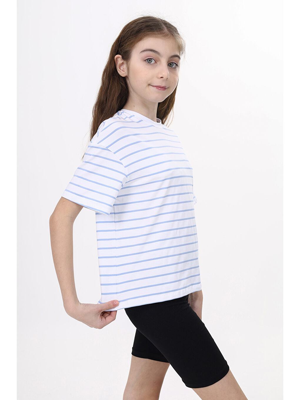 Mavi Unisex Çocuk Çizgili Tişört-2