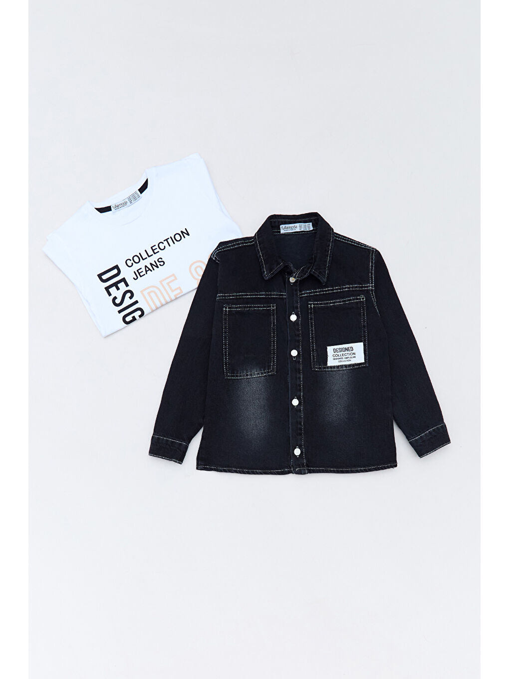 Antrasit %100 Pamuk Yazı Baskılı Düğmeli 2 Li Erkek Çocuk Takım