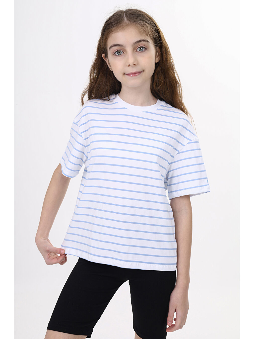 Mavi Unisex Çocuk Çizgili Tişört-3