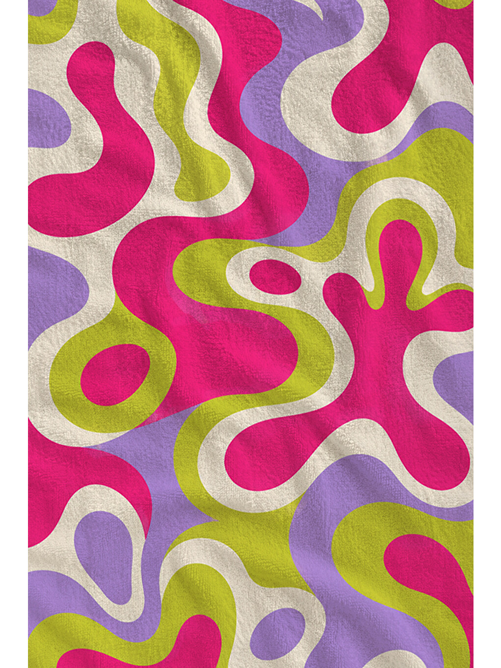 Psychedelic Pembe Lime Soyut Dalgalı Desenli 70x150 Plaj Havlusu - Dijital Baskılı Banyo Havlusu-2