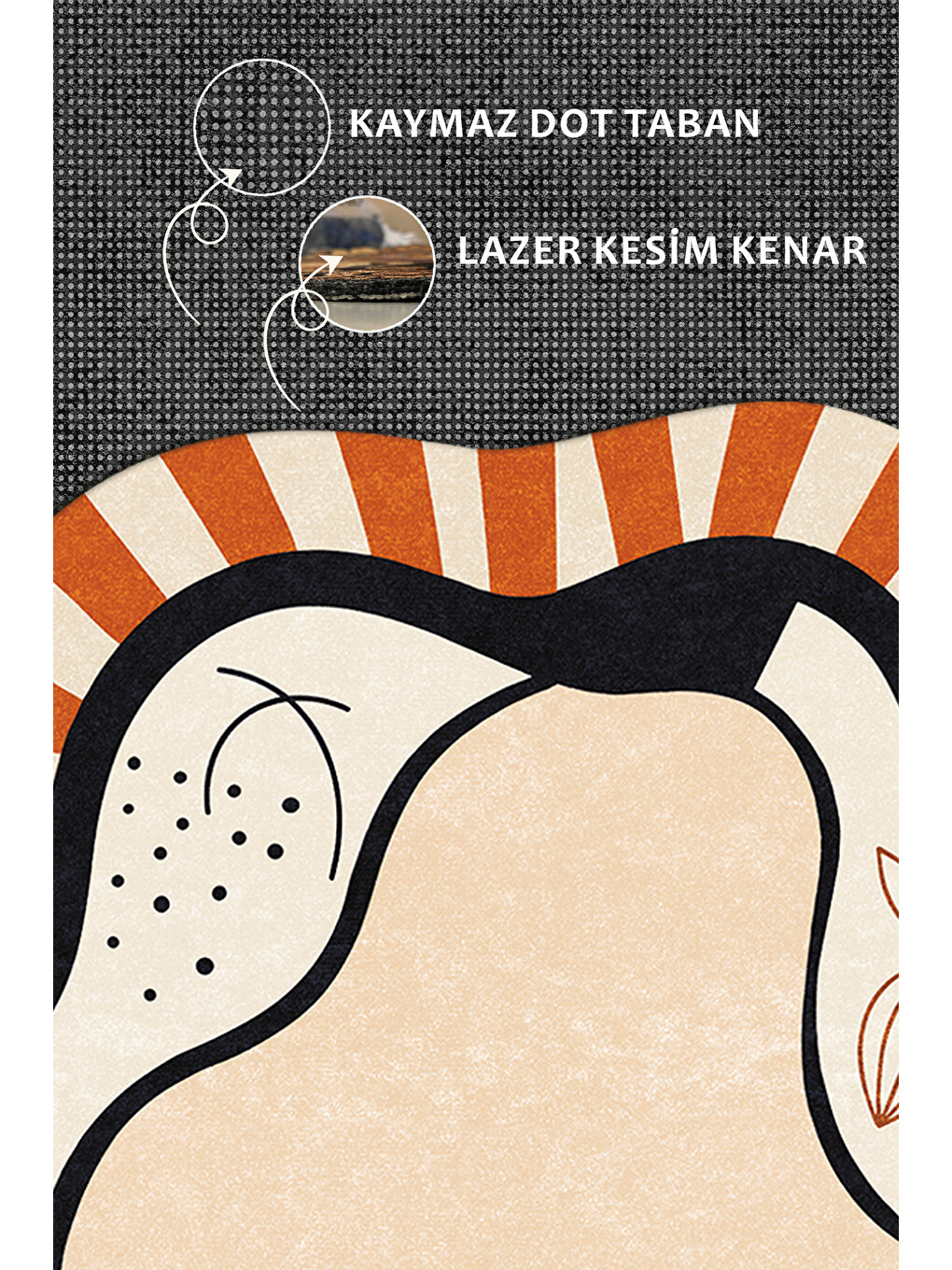 Turuncu Modern Dekoratif Halı – Makinada Yıkanabilir, Kaymaz Taban, İnce Lazer Kesim Halı-3
