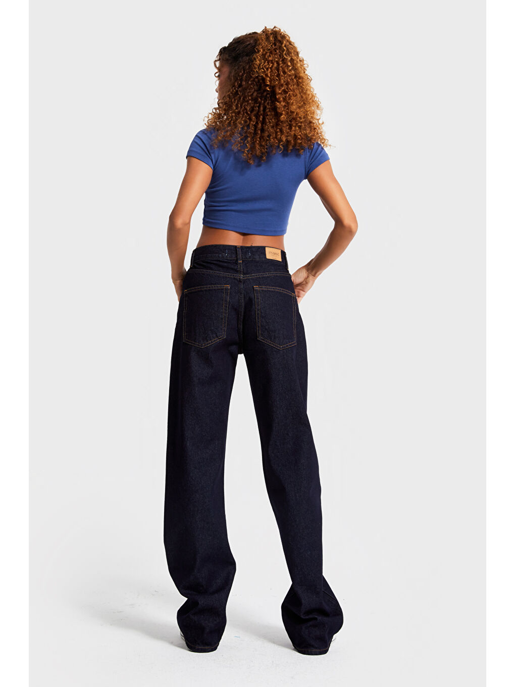 Kadın İndigo Renk 7w5-50 Loose Fit Orta Bel İç Boy 80cm %100 Pamuk Denim Jean-3