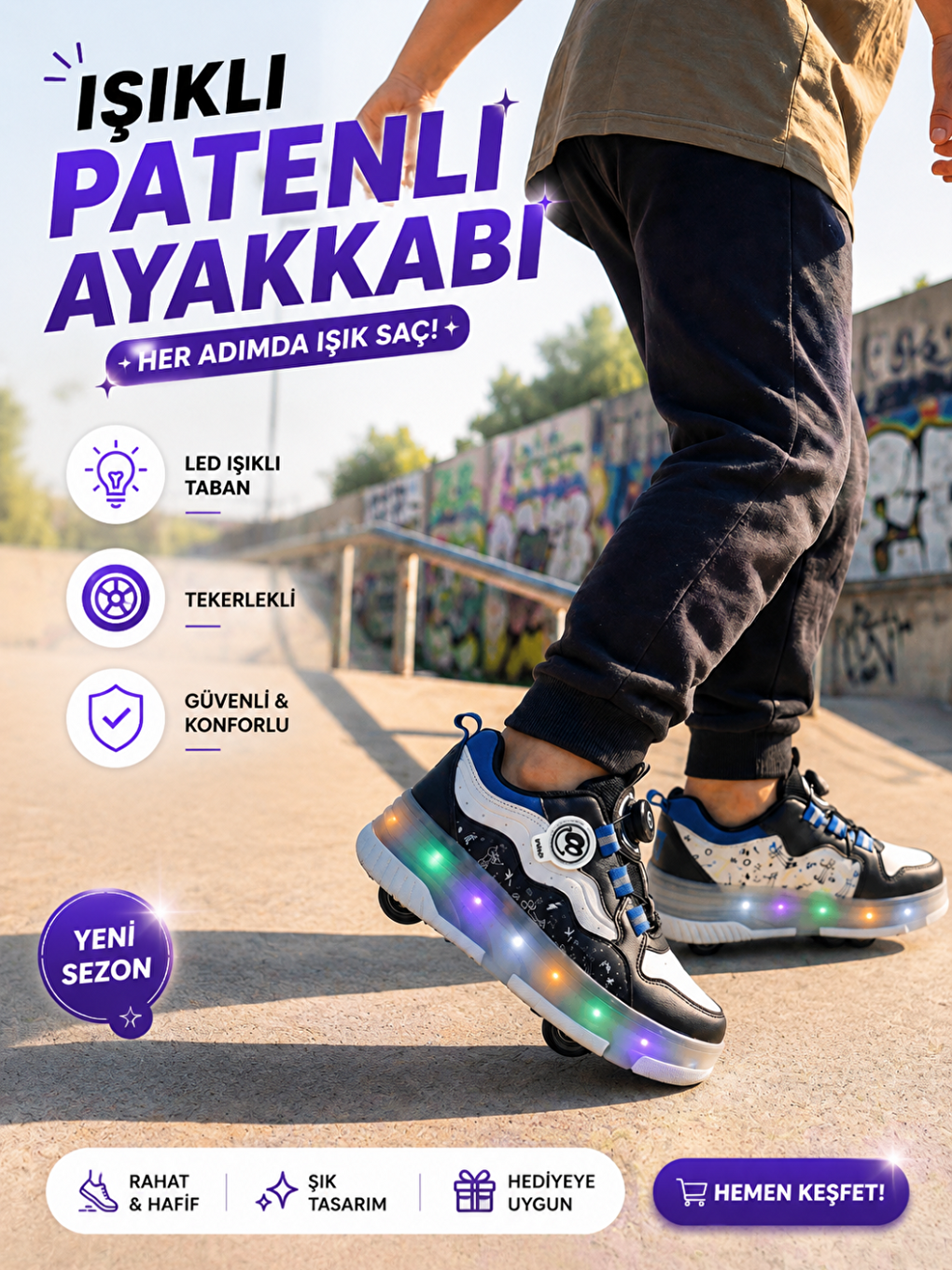 Mavi Casa Işıklı Patenli Erkek Çocuk Ayakkabı-2