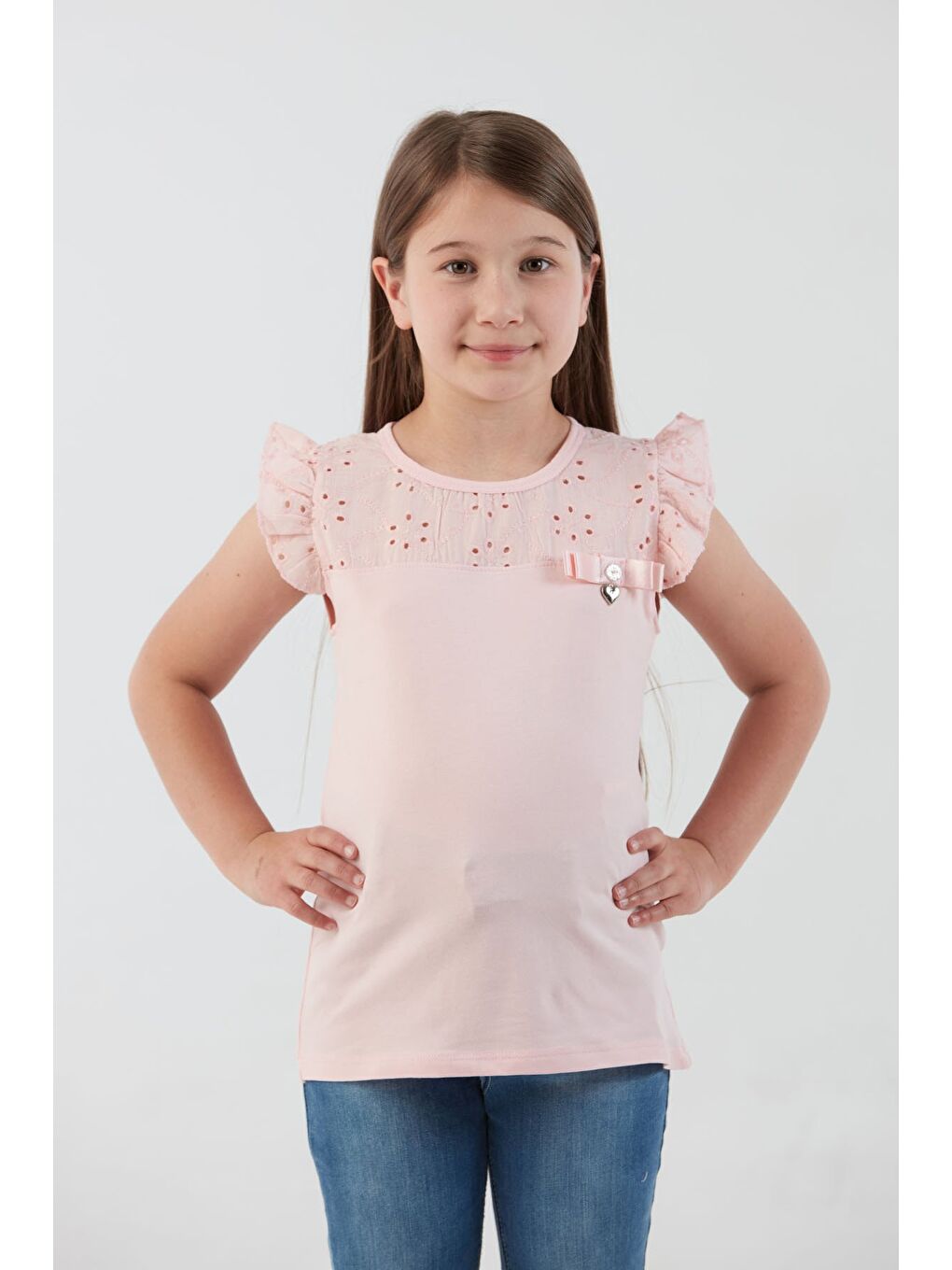 Pembe Nakışlı F Harf Armalı Kız Çocuk Bluz