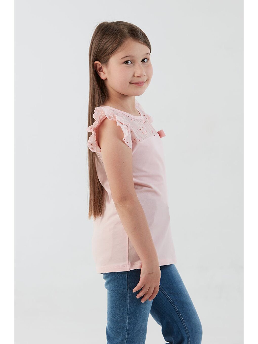 Pembe Nakışlı F Harf Armalı Kız Çocuk Bluz-1