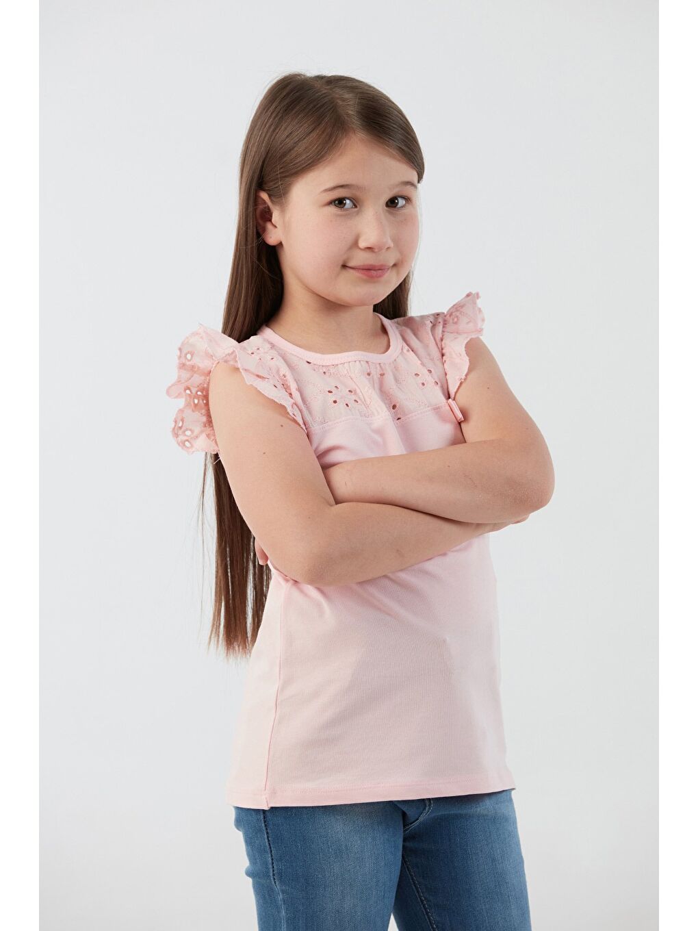 Pembe Nakışlı F Harf Armalı Kız Çocuk Bluz-3