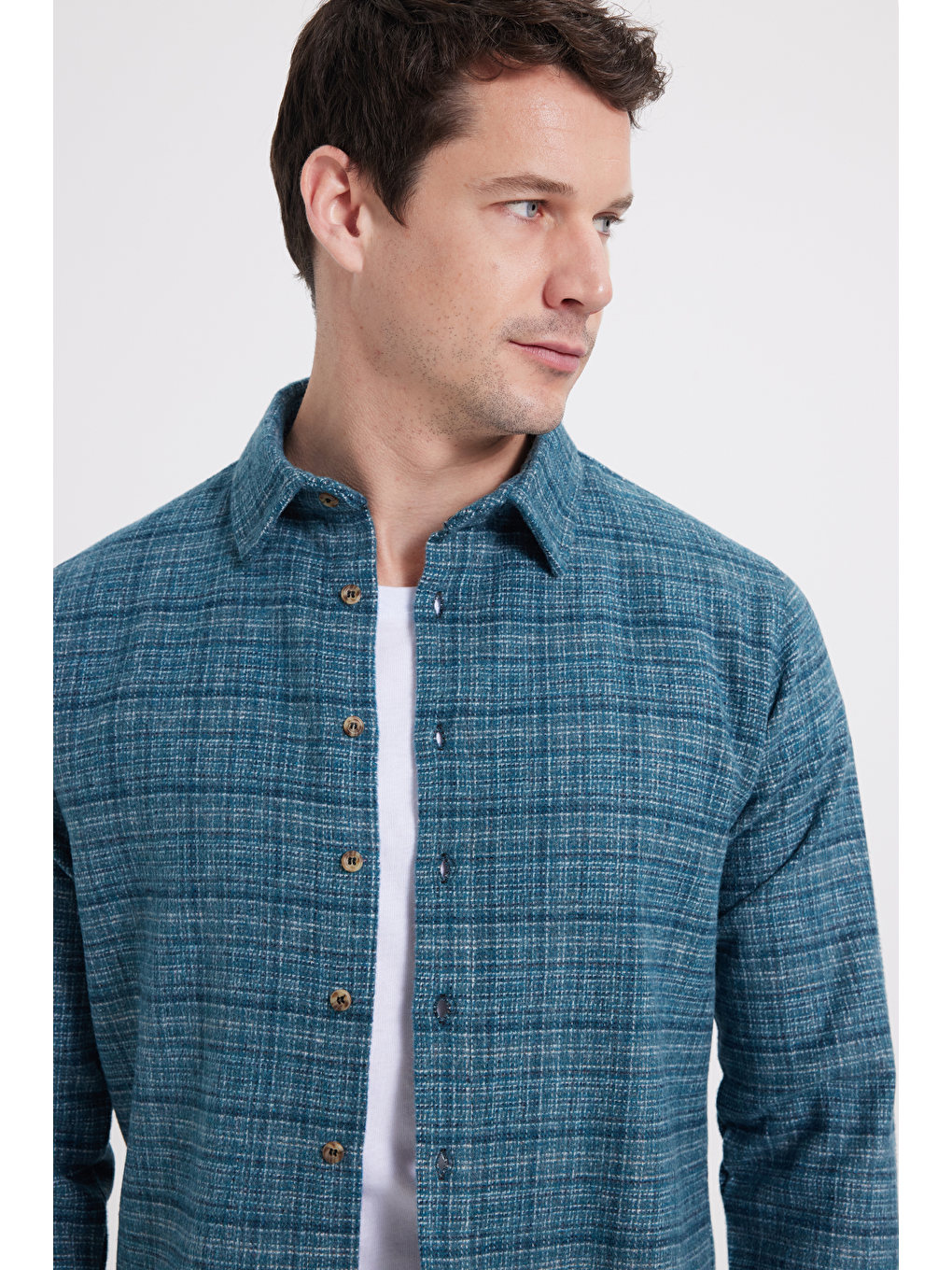 Petrol Erkek Slim Fit Dar Kesim Kareli Kışlık Oduncu Gömlek-2