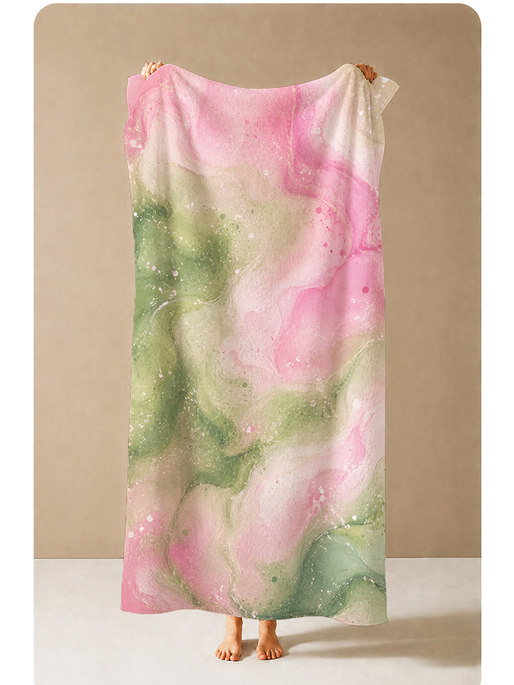 Pastel Suluboya Pembe Yeşil Soyut Mermer Desenli 70x150 Plaj Havlusu - Pamuklu Banyo Havlusu-3