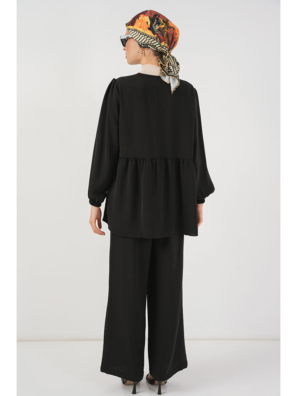 Kadın Önü Bağcıklı Tunik Pantolon İkili Takım 6744 - Siyah-5