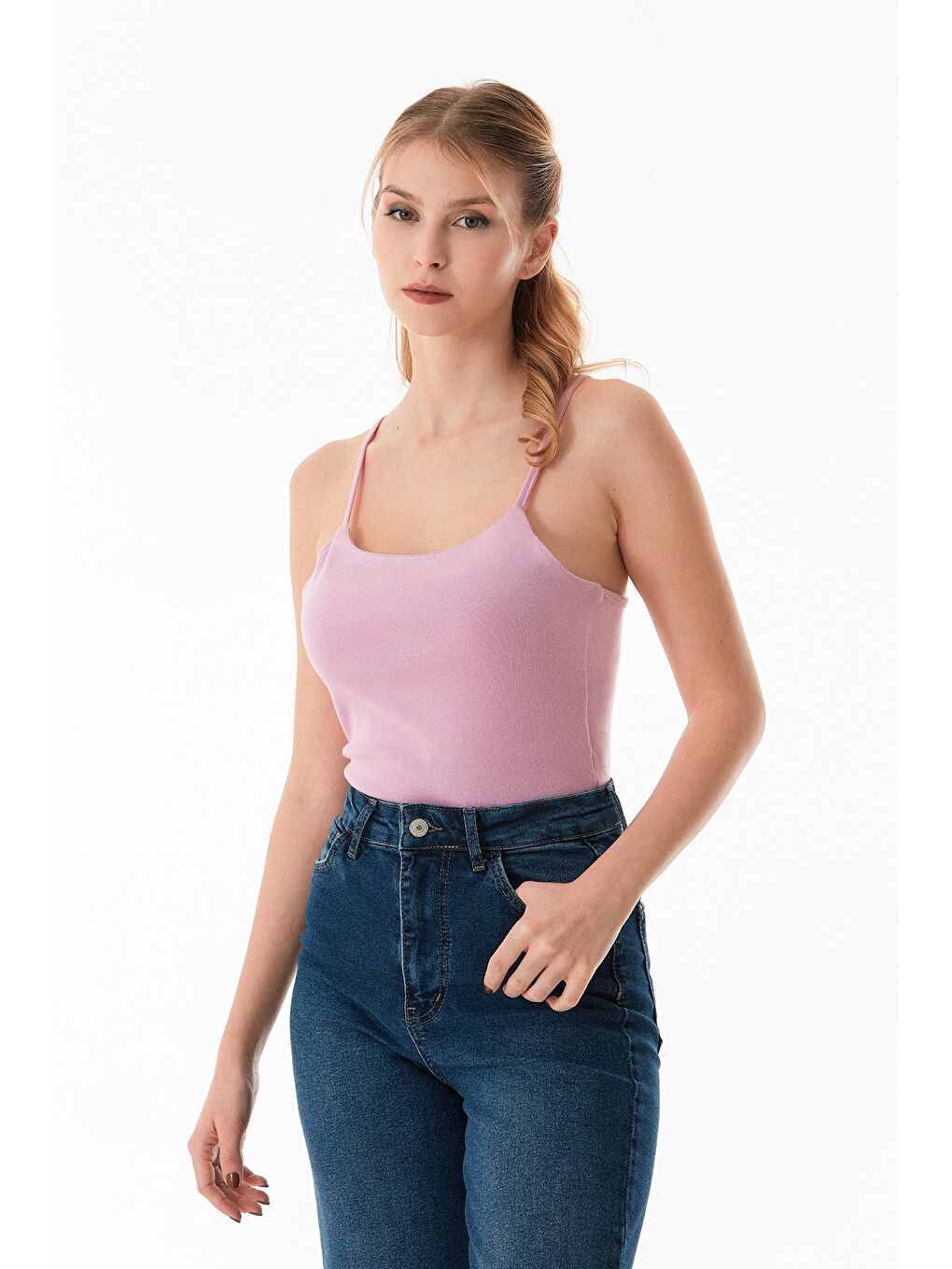 Pembe Basic Çıtçıtlı İp Askılı Body